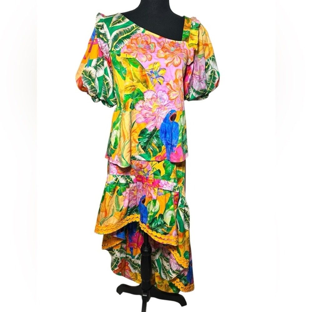 Alden Adair‎ Sophia Santiago Set High Low Skirt Balloon Sleeve Resort Beach SZ L